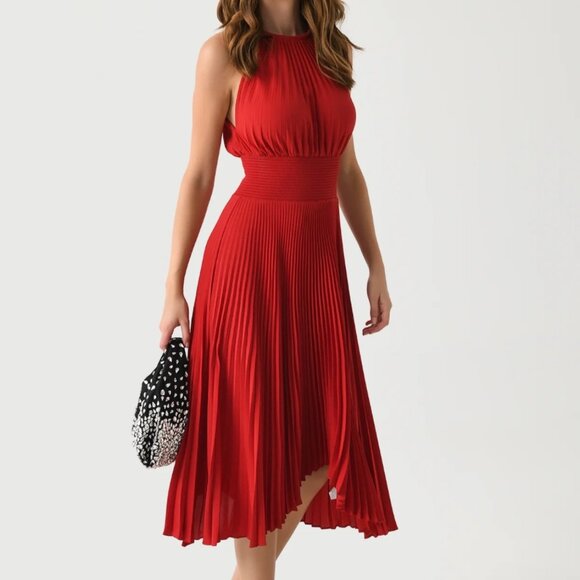 A.L.C. Red Pleated Midi Dress - Size 6 - Picture 1 of 10